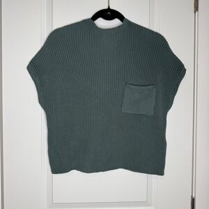 Zenana Womens Cotton Knit Sweater Vest Teal Blue Pocket Boxy TW-2378Y Medium